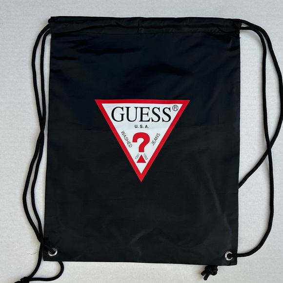 NEW GUESS Black and Red Logo Drawstring Backpack - Picture 1 of 3